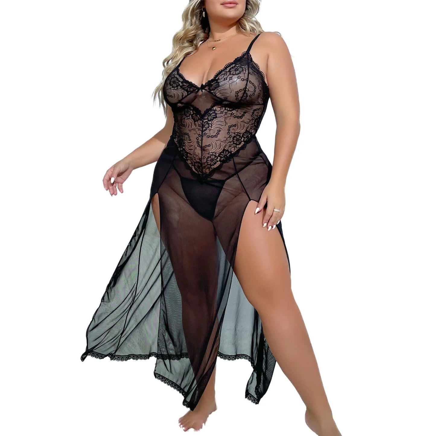 Lingerie for Women plus Size, Babydoll Womens Lingerie Set, Sleeveless Chemise Nightwear Size in XL 2XL 3XL 4XL, Wine Red